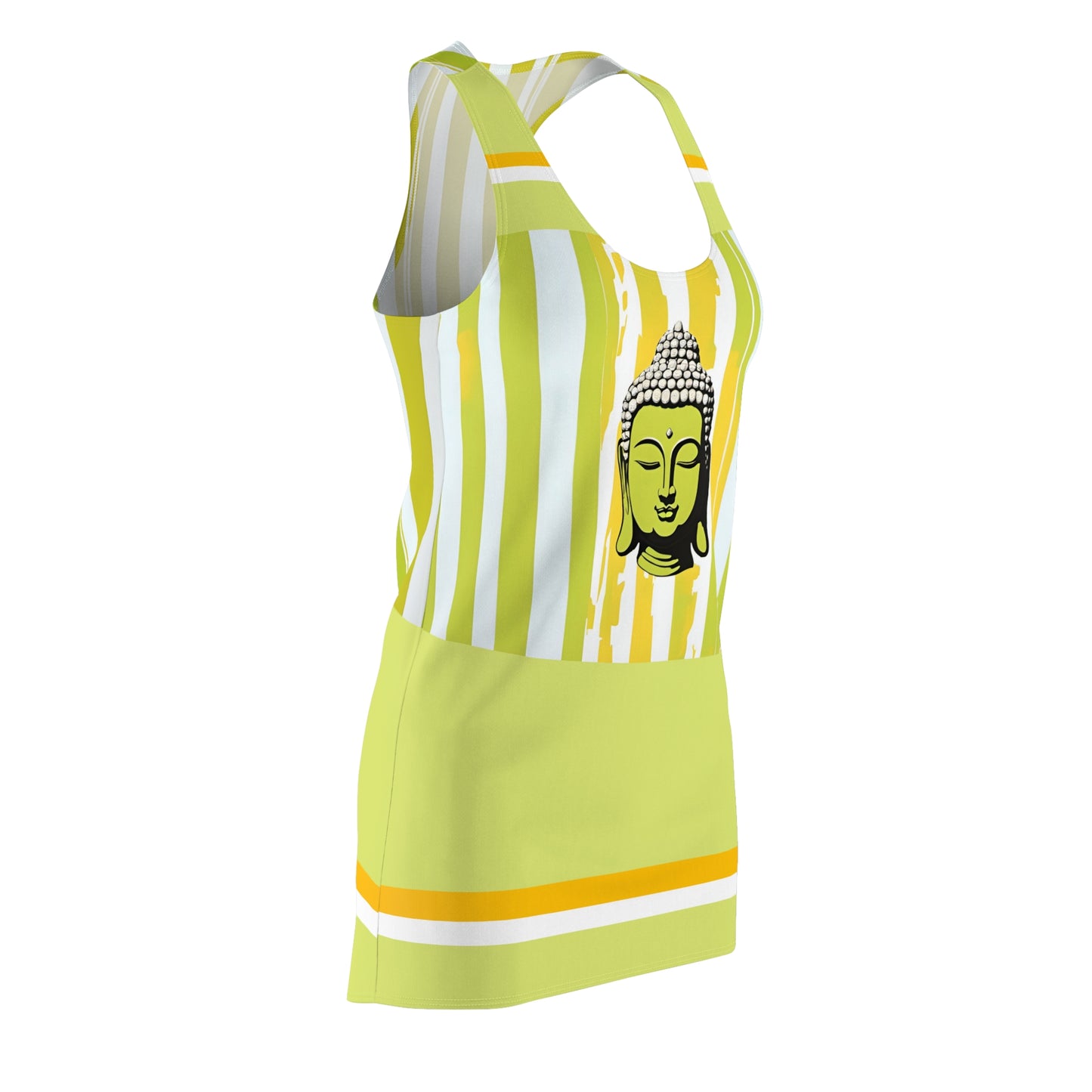 Zen Pop Art Buddha on Stripes Racerback Sleeveless Dress