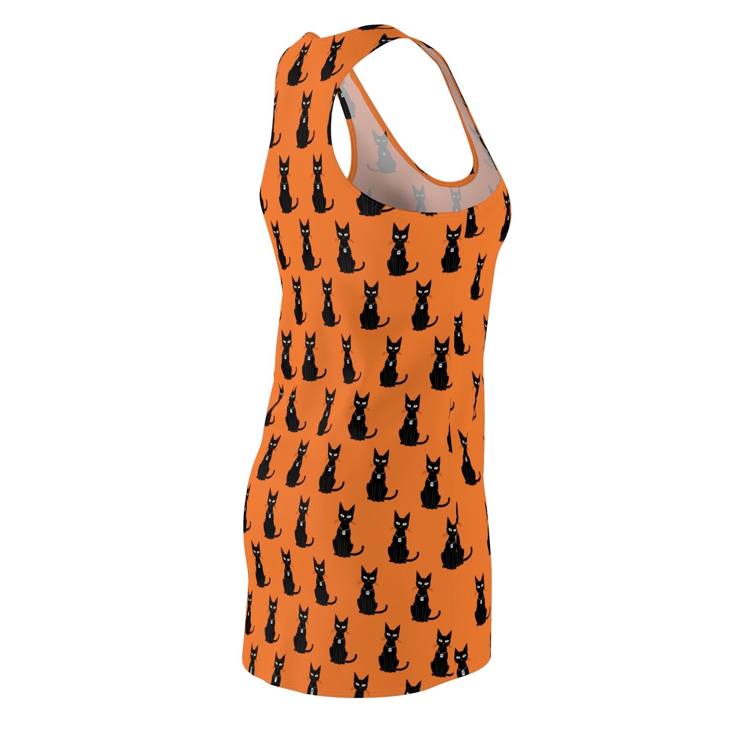 Black Cat with Square Peace Collar Racerback Dress for Halloween