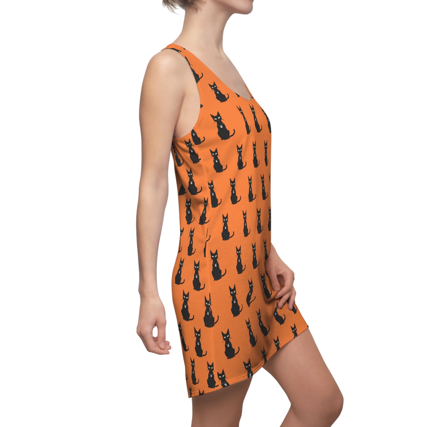 Black Cat with Square Peace Collar Racerback Dress for Halloween