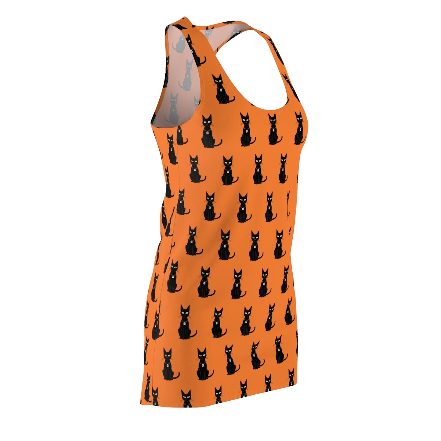Black Cat with Square Peace Collar Racerback Dress for Halloween