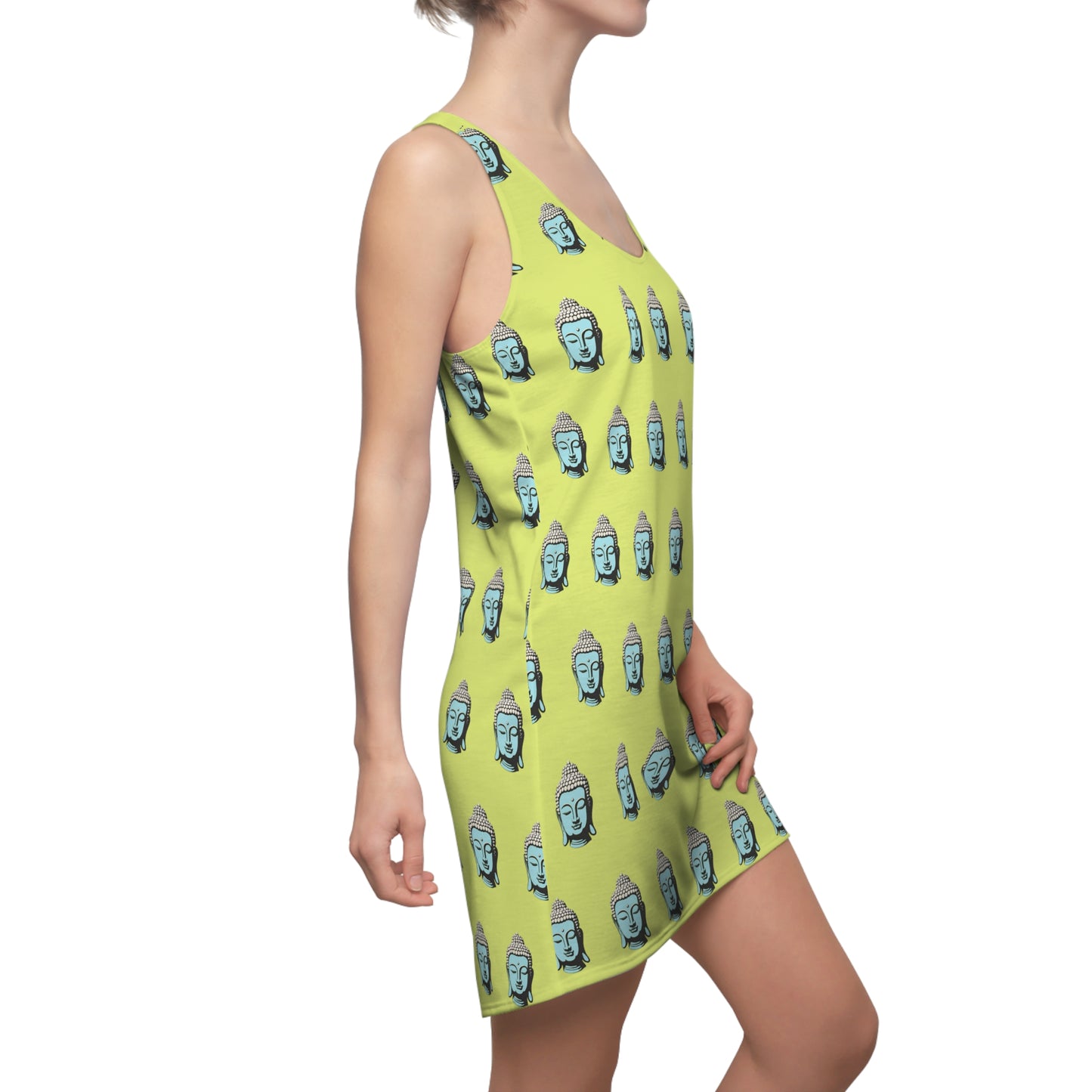 Pop-Art Buddha Print Sleeveless Racerback Dress
