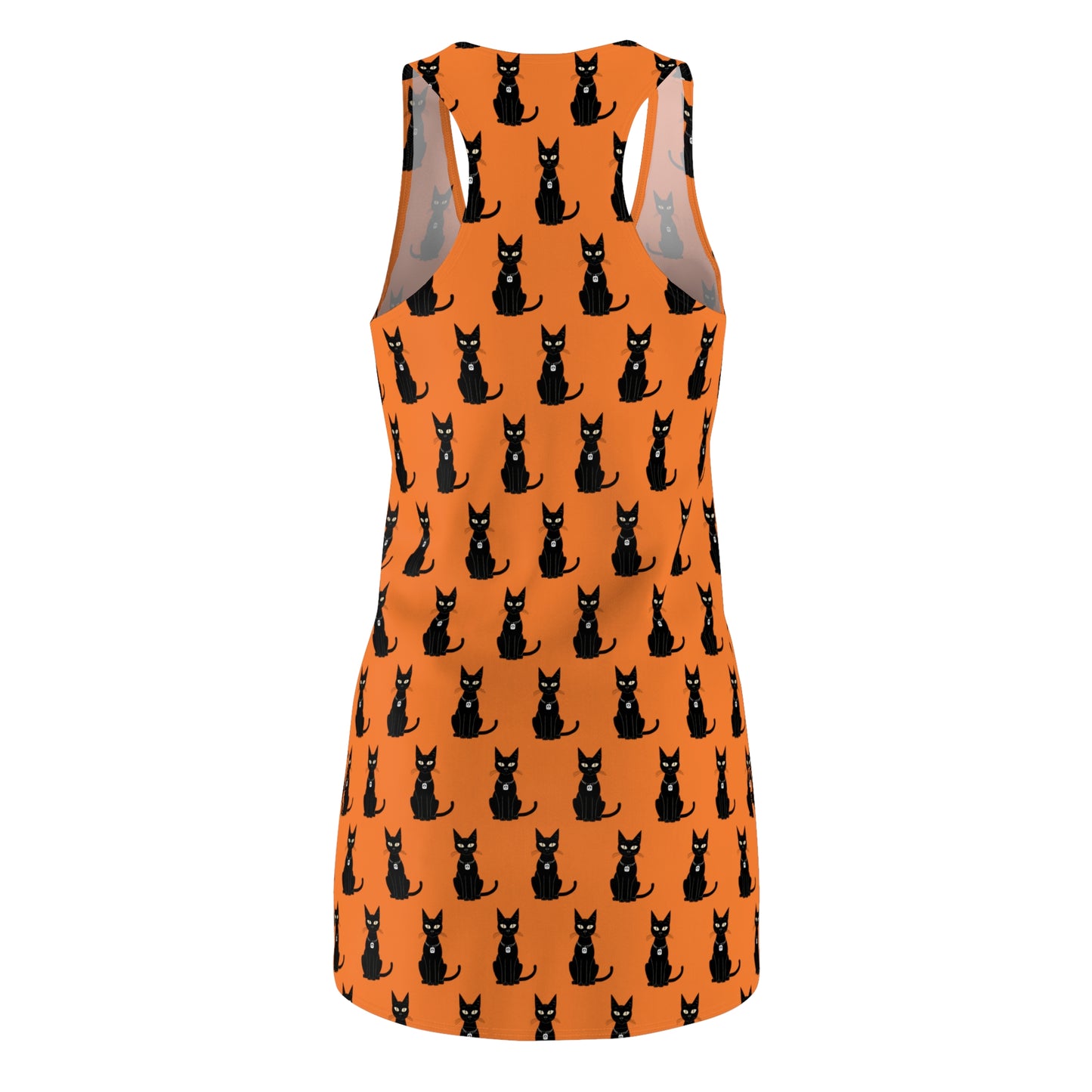 Black Cat with Square Peace Collar Racerback Dress for Halloween