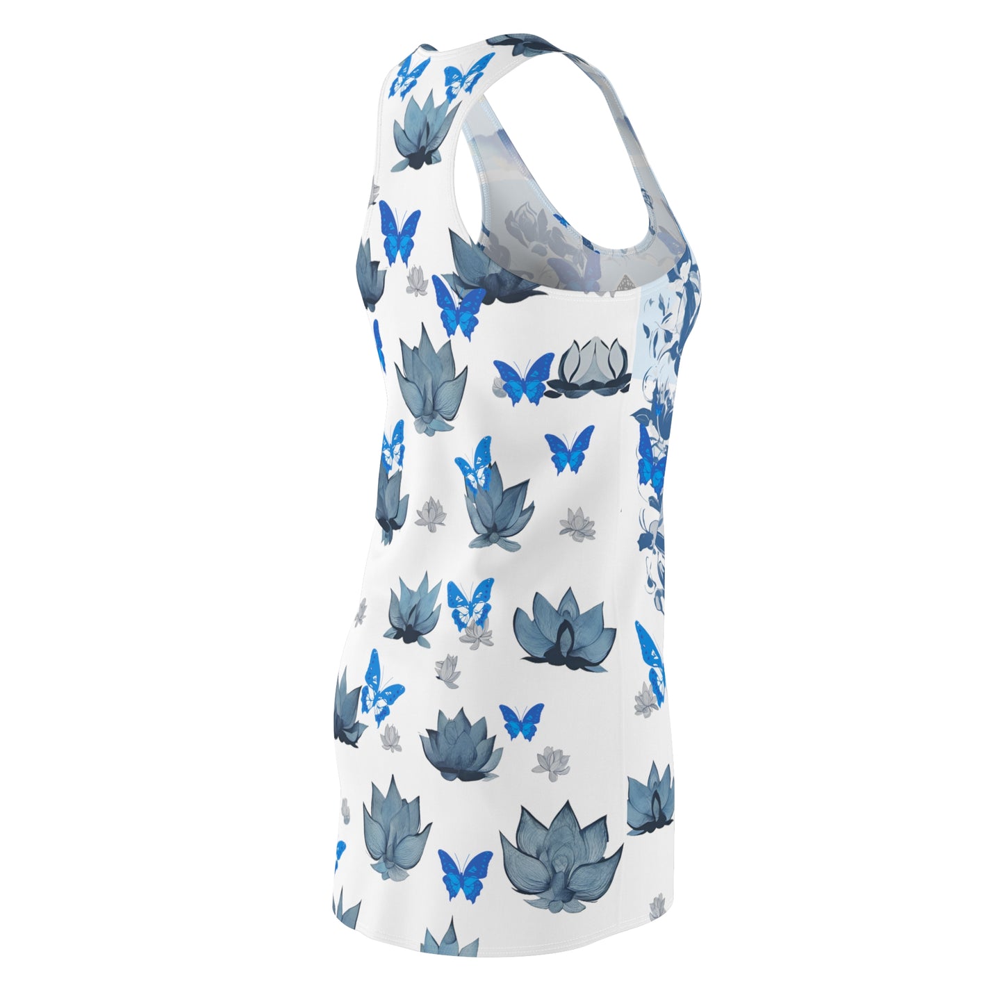 Zen Blue Lotus Buddha with Butterflies Sleeveless Racerback Dress