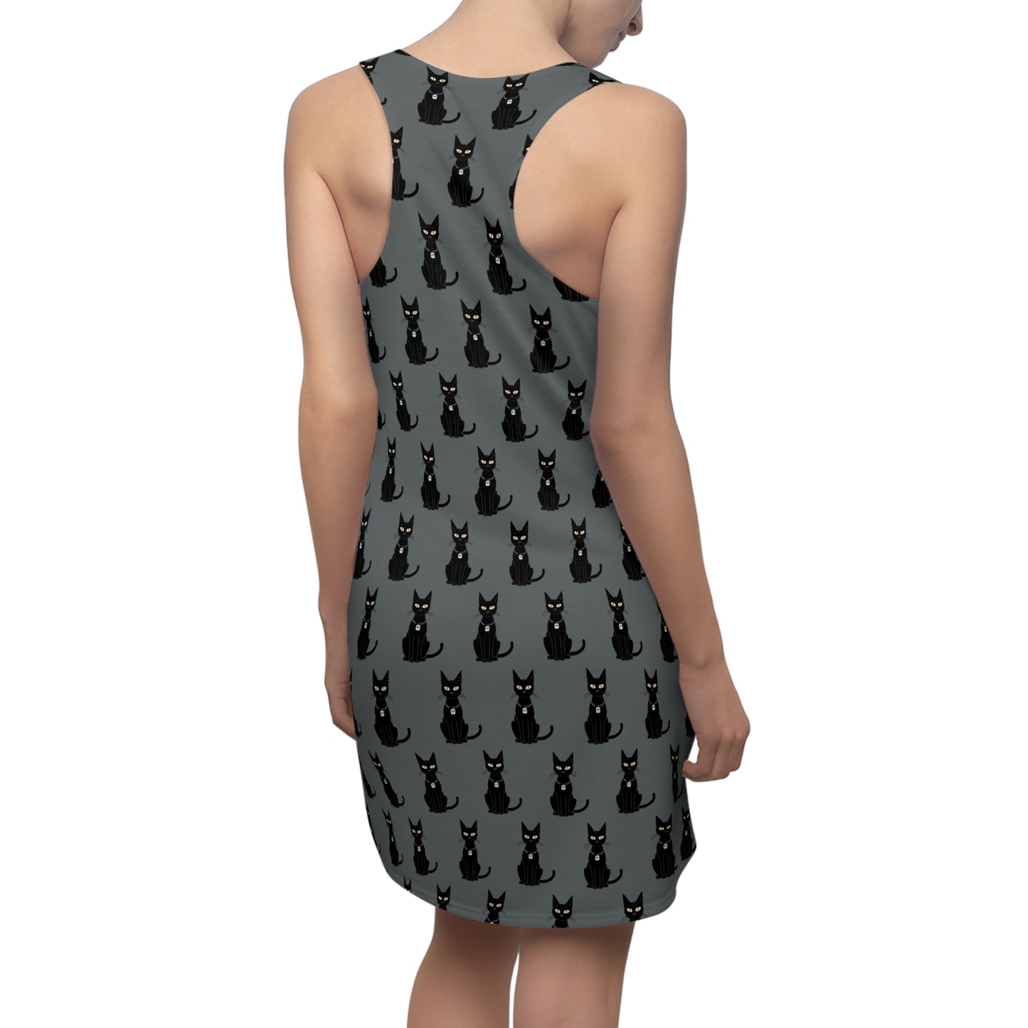 Black Cat with Square Peace Collar Racerback Dress