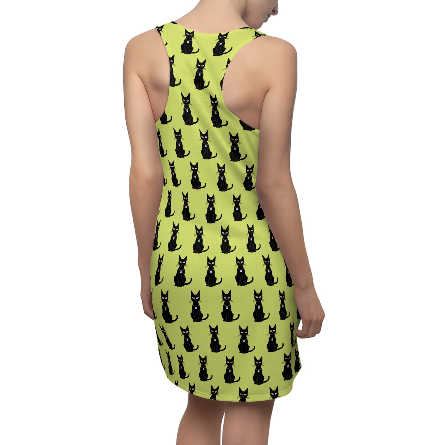 Black Cat with Square Peace Collar Racerback Dress