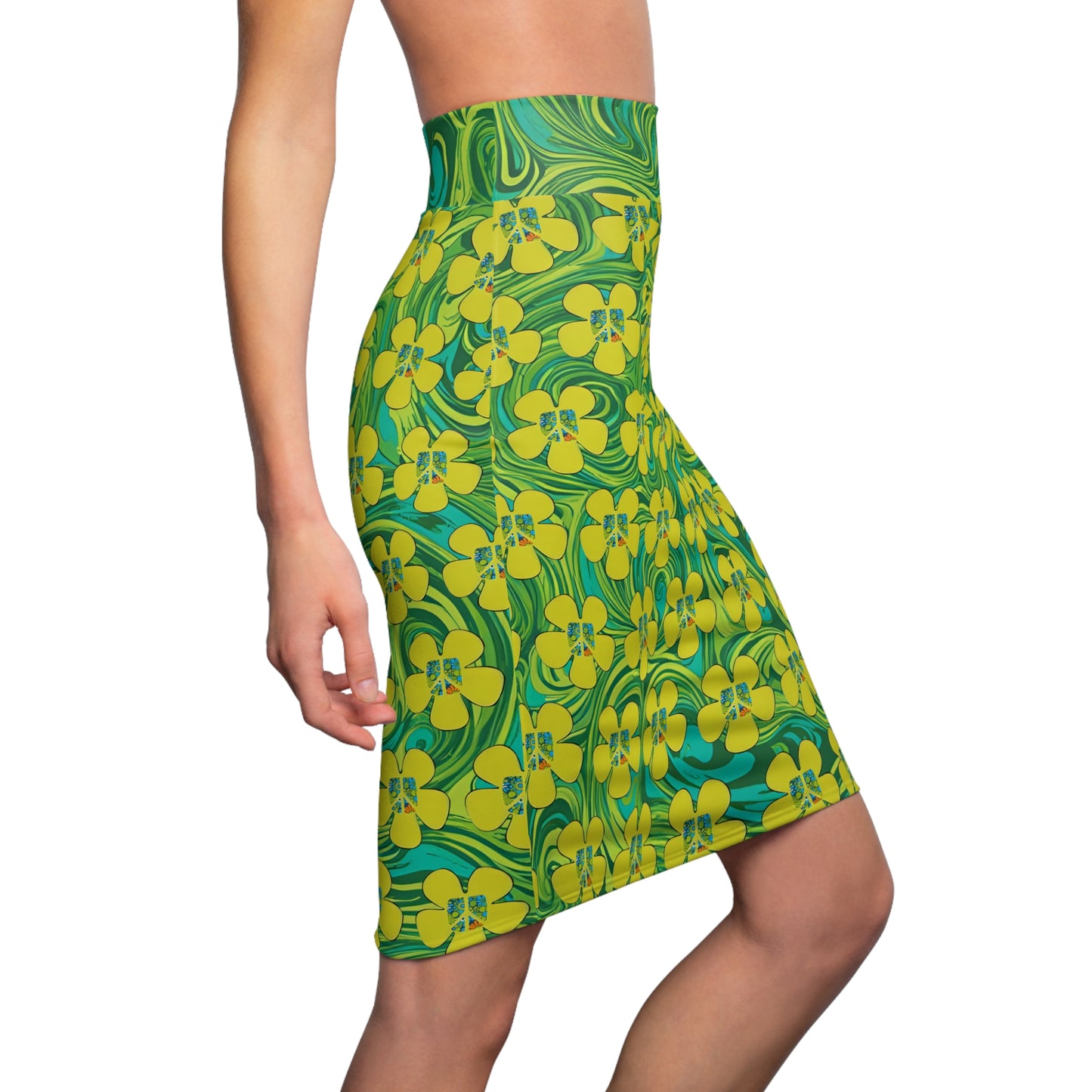 Peace Flower Power Pencil Skirt