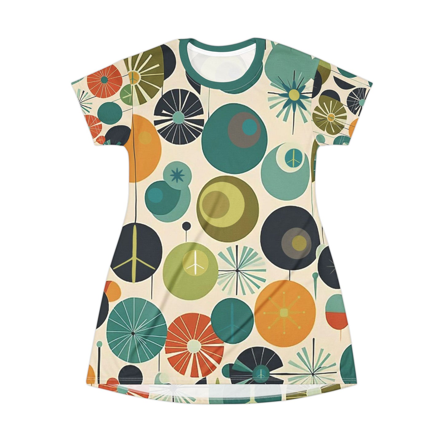 Mid Century Modern Style Atomic Dress, Retro Mod Tunic Dress, MCM Geometric Circle Dress, Palm Springs Style Mini Dress, Peace Sign Dress