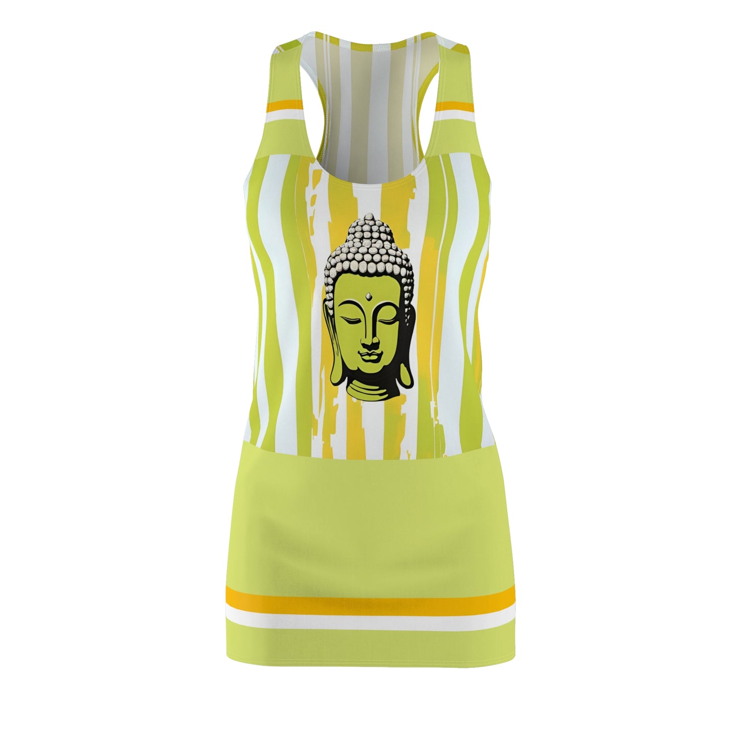 Zen Pop Art Buddha on Stripes Racerback Sleeveless Dress