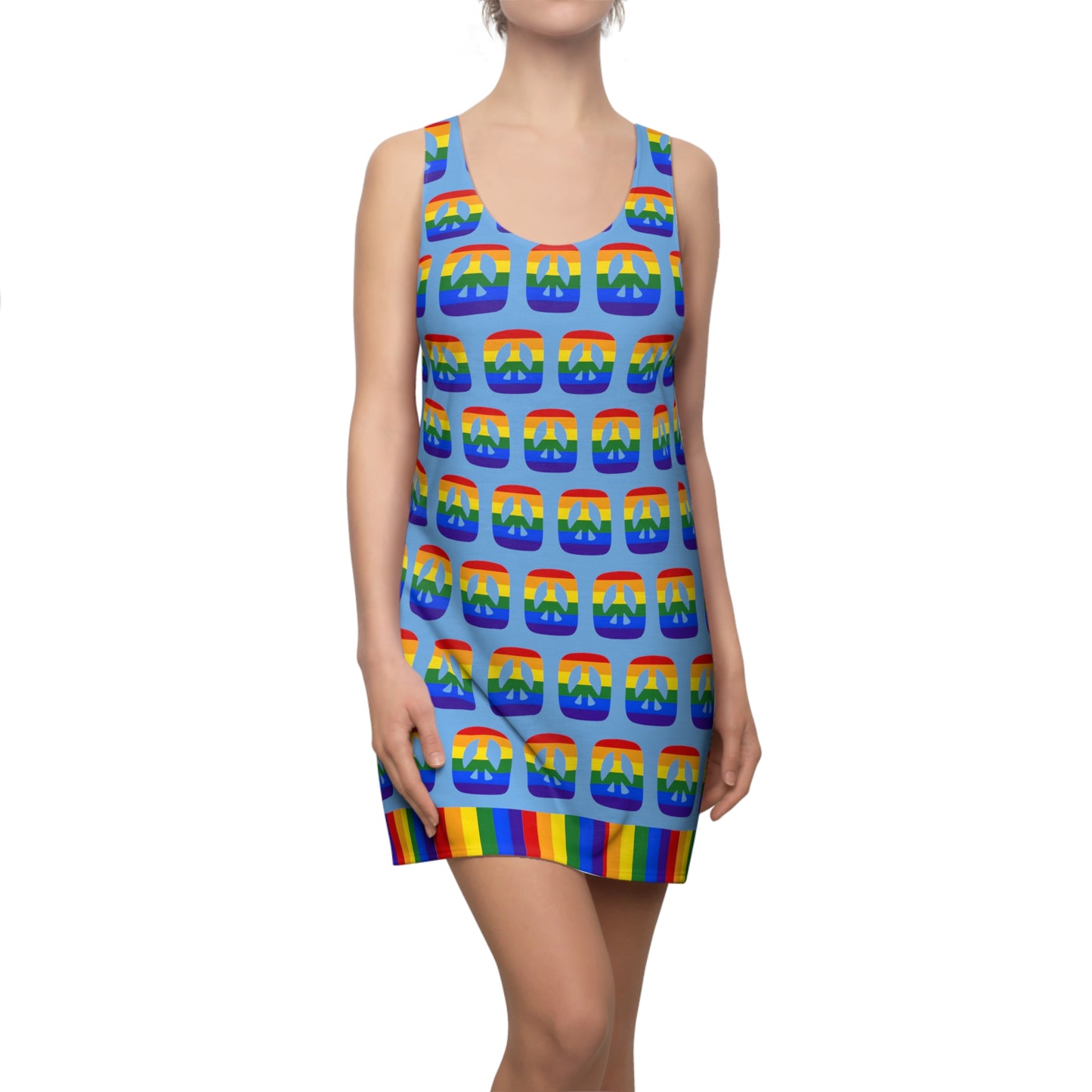 Square Peace Rainbow Racerback Sleeveless Dress