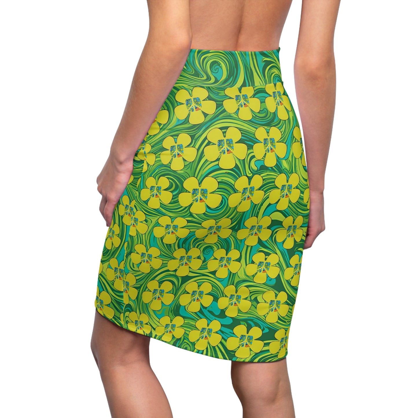 Peace Flower Power Pencil Skirt