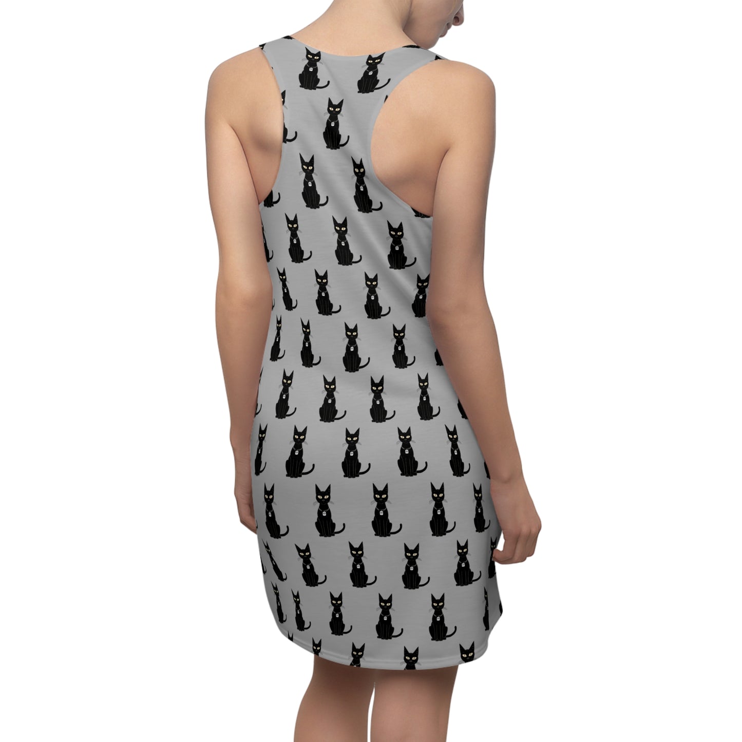 Black Cat with Square Peace Collar Racerback Dress