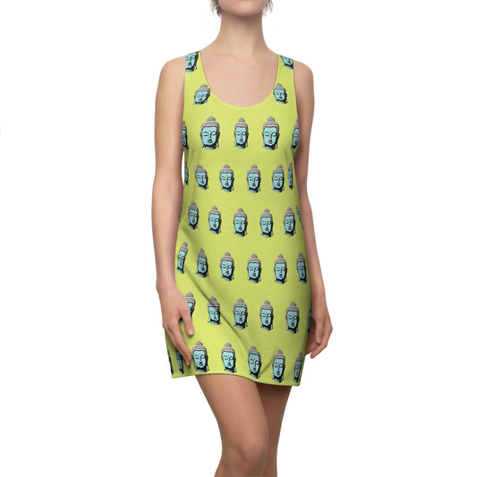 Pop-Art Buddha Print Sleeveless Racerback Dress