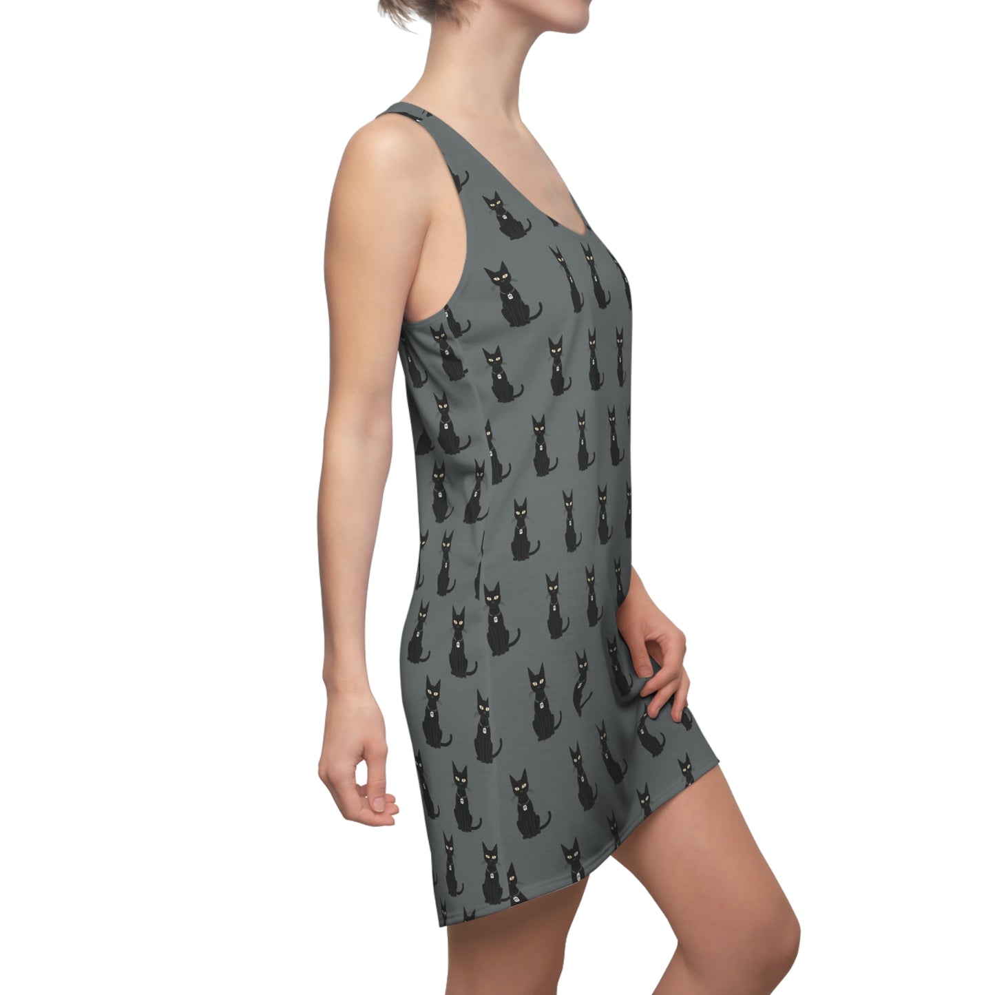 Black Cat with Square Peace Collar Racerback Dress