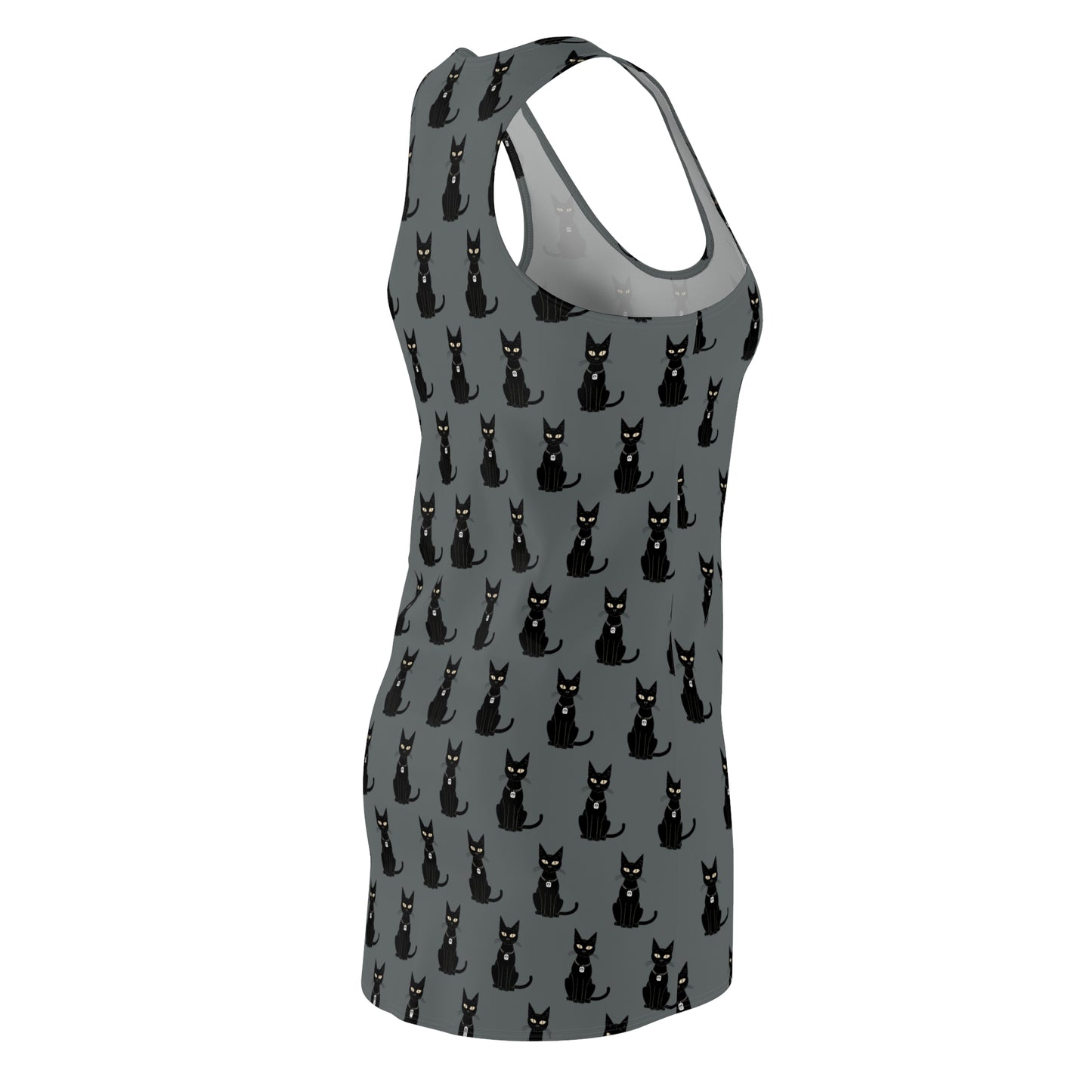 Black Cat with Square Peace Collar Racerback Dress