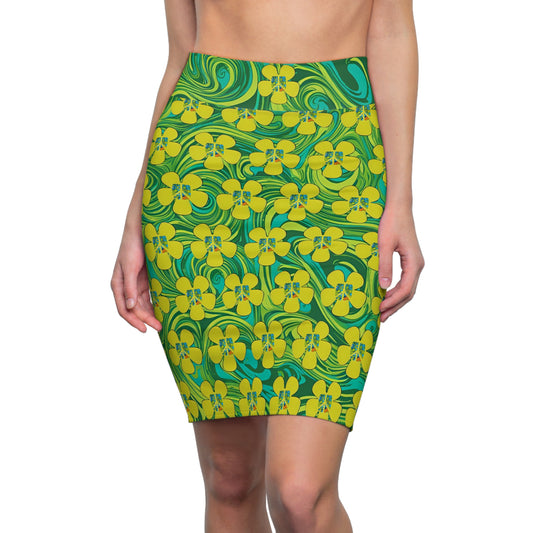 Peace Flower Power Pencil Skirt