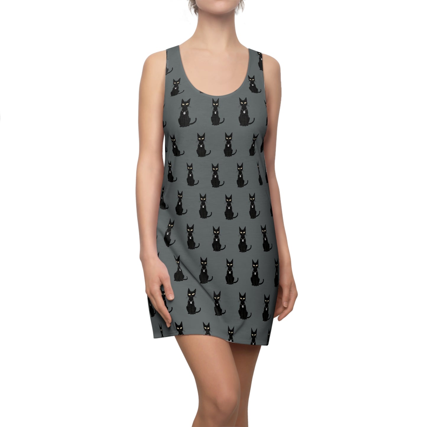 Black Cat with Square Peace Collar Racerback Dress