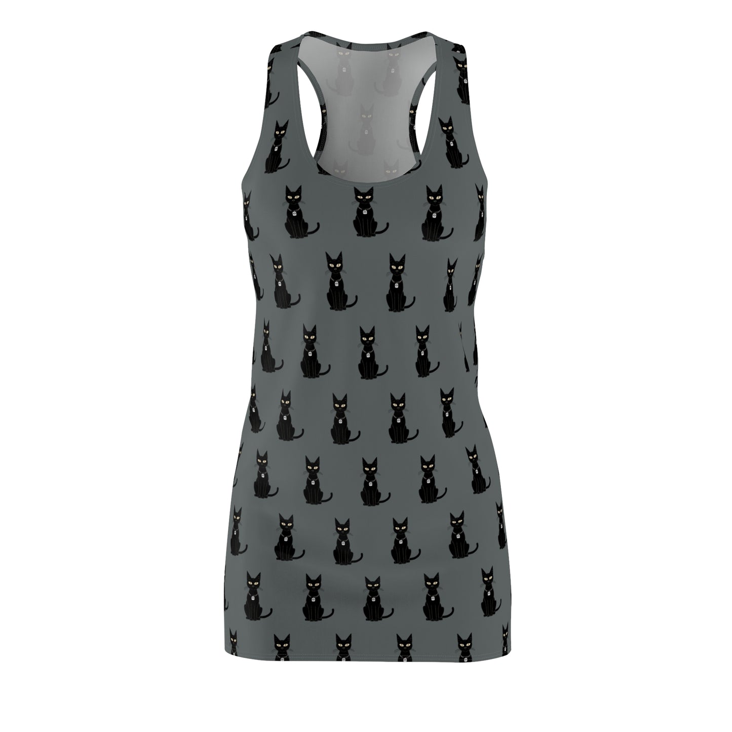 Black Cat with Square Peace Collar Racerback Dress