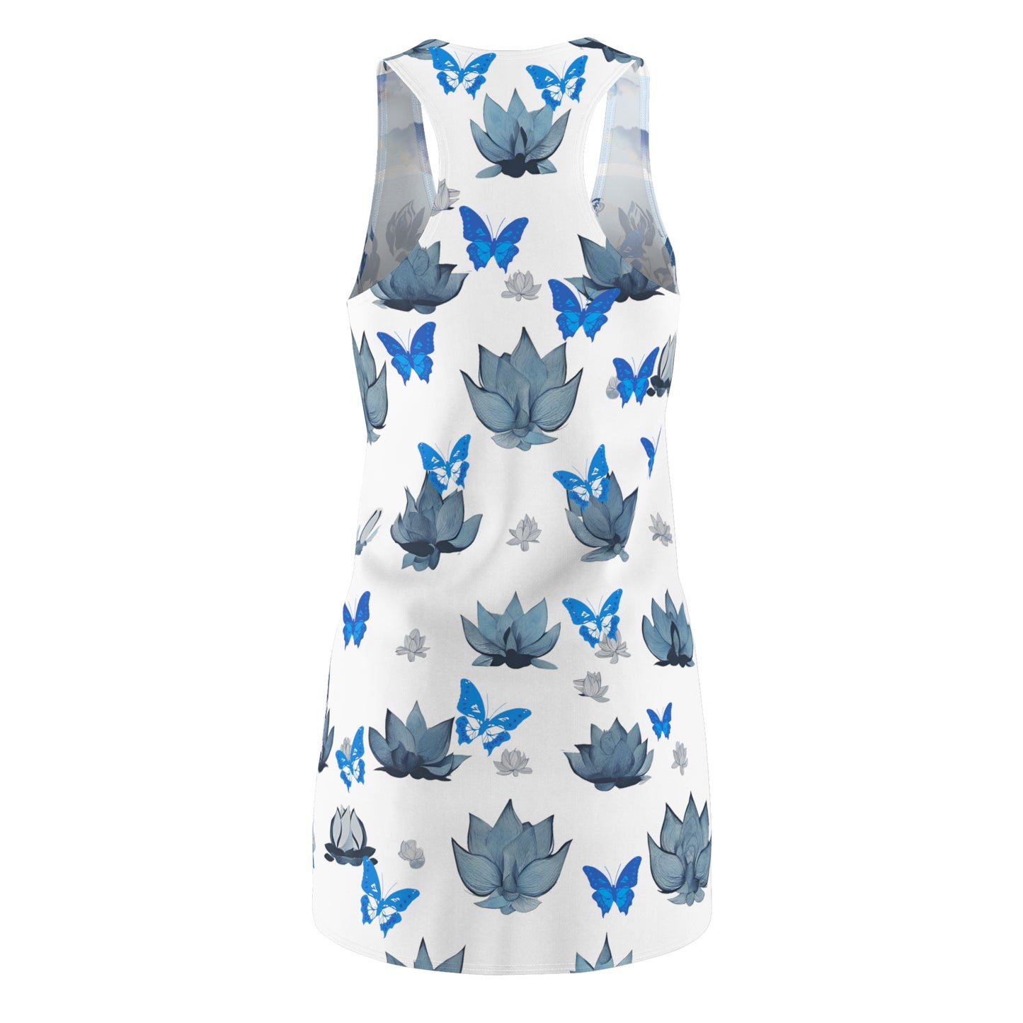 Zen Blue Lotus Buddha with Butterflies Sleeveless Racerback Dress