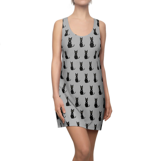 Black Cat with Square Peace Collar Racerback Dress