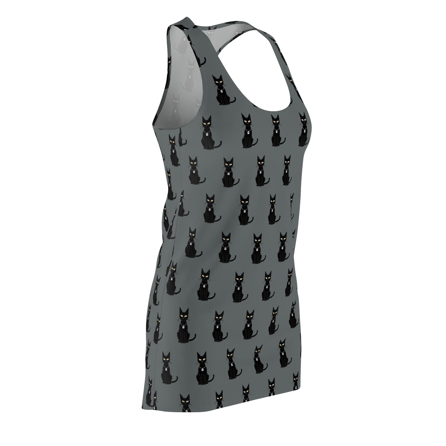 Black Cat with Square Peace Collar Racerback Dress